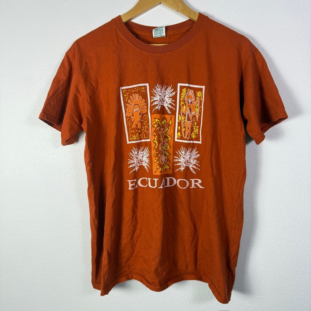 Malquin Graphic T-Shirt Mens XL Orange Good Ecuador Vintage Souvenir Tee
